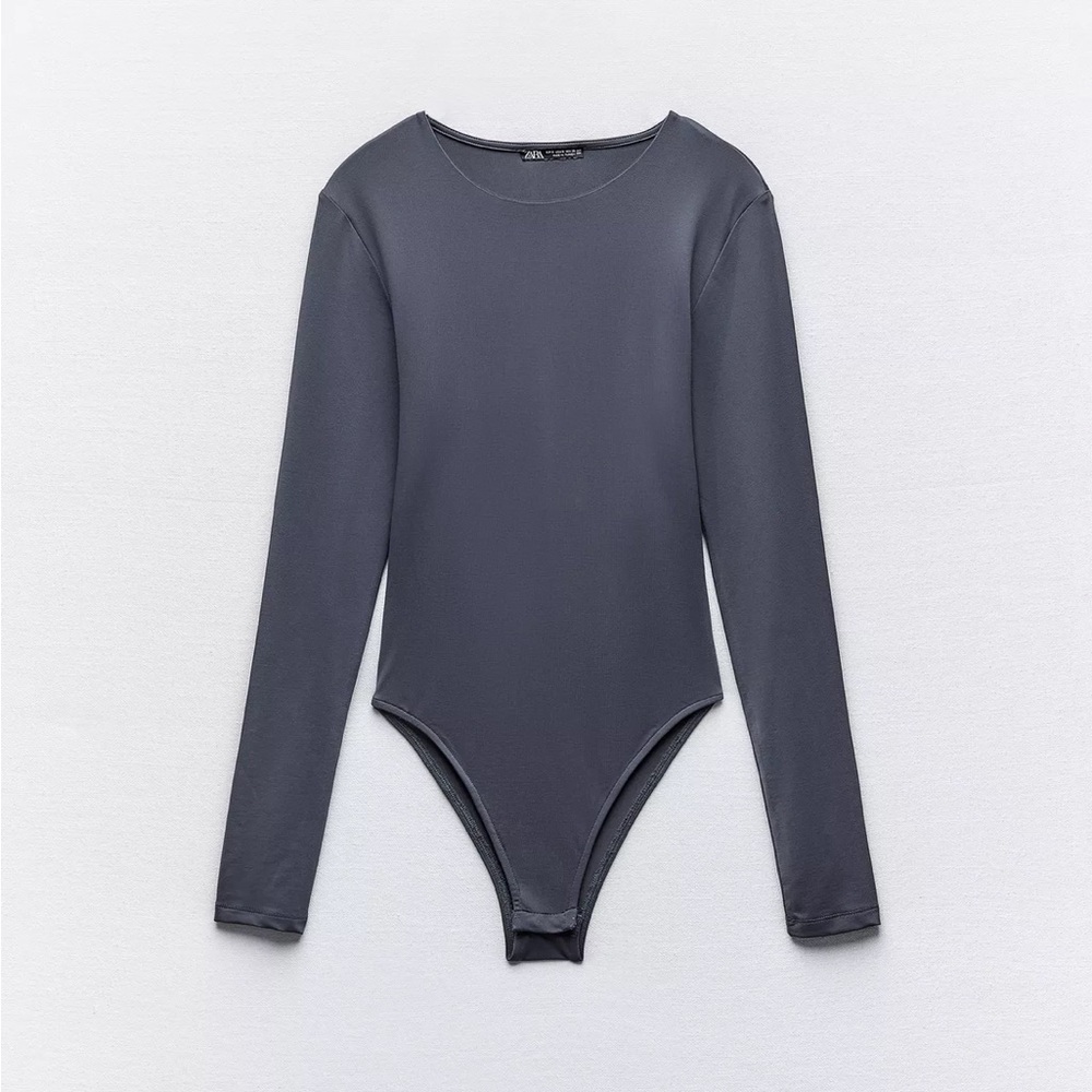 Zara Gray Polyamide Long Sleeve Bodysuit